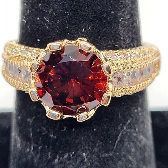 ELITE. New, JEWELRY, 18ctw GENUINE GARNET & WHITE SAPPHIRE RING, WOMEN'S SIZE 7 - Picture 2 of 5